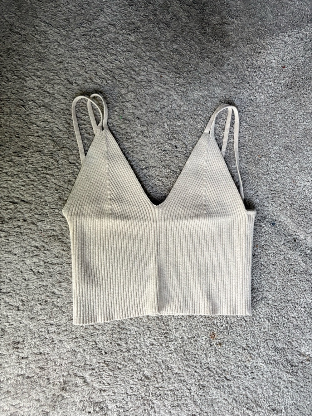 Ribbed V-Neck Cropped Cami Tank Top - Cream/ Off White